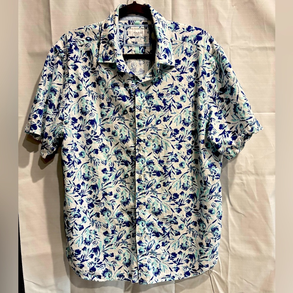 Porter & Ash linen short sleeve button down shirt size XL bright blues men’s